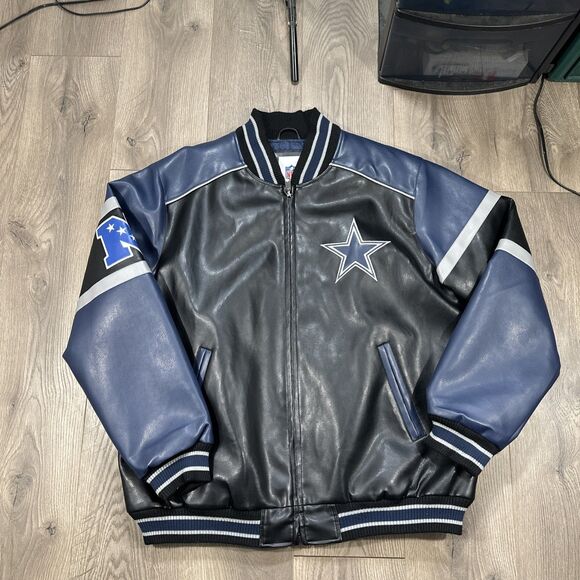 Dallas Cowboys Jacket Mens XL Vintage Black Faux Leather, G-III Bomber NFL - Picture 6 of 12